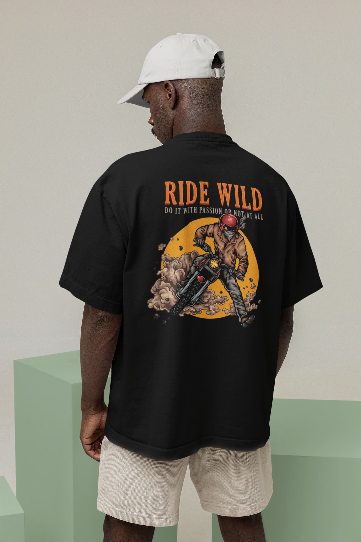 Ride Wild - Men's Biker Back Print Oversized T-Shirt