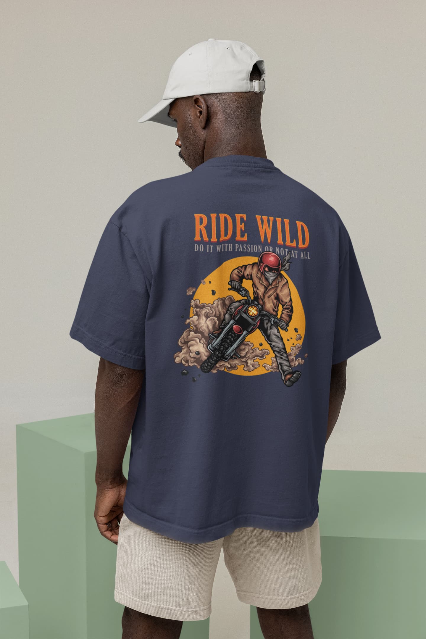 Ride Wild - Men's Biker Back Print Oversized T-Shirt