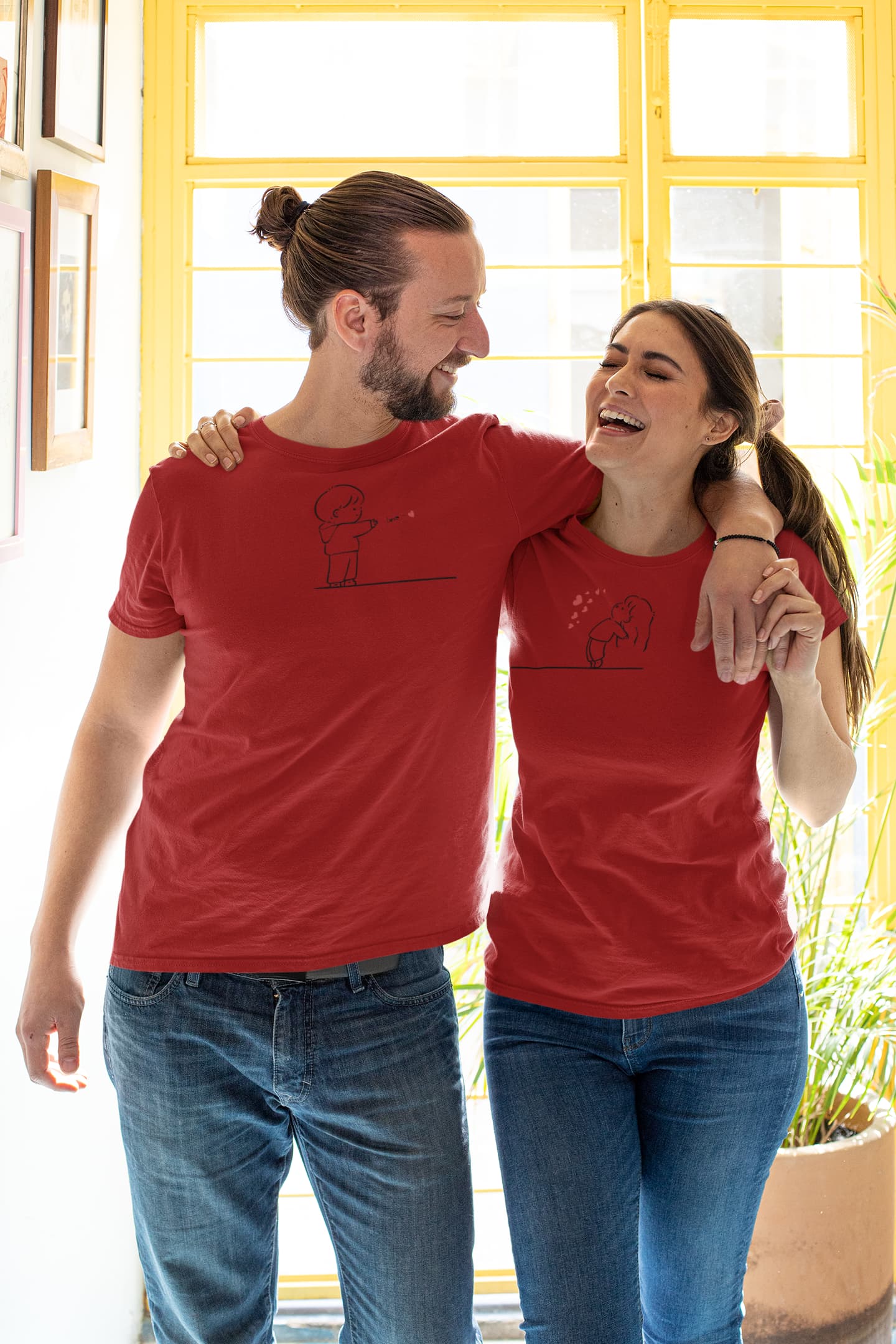 Shooting Love Heart - Couple Valentine's Day T-Shirt Set Red