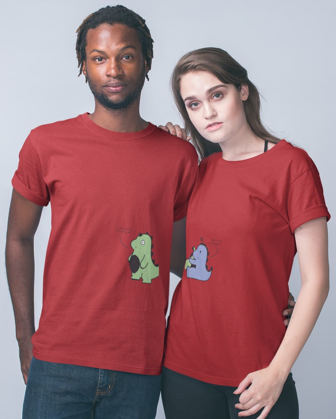 Cute Dragons - Couple Valentines Day T-Shirt Set Red
