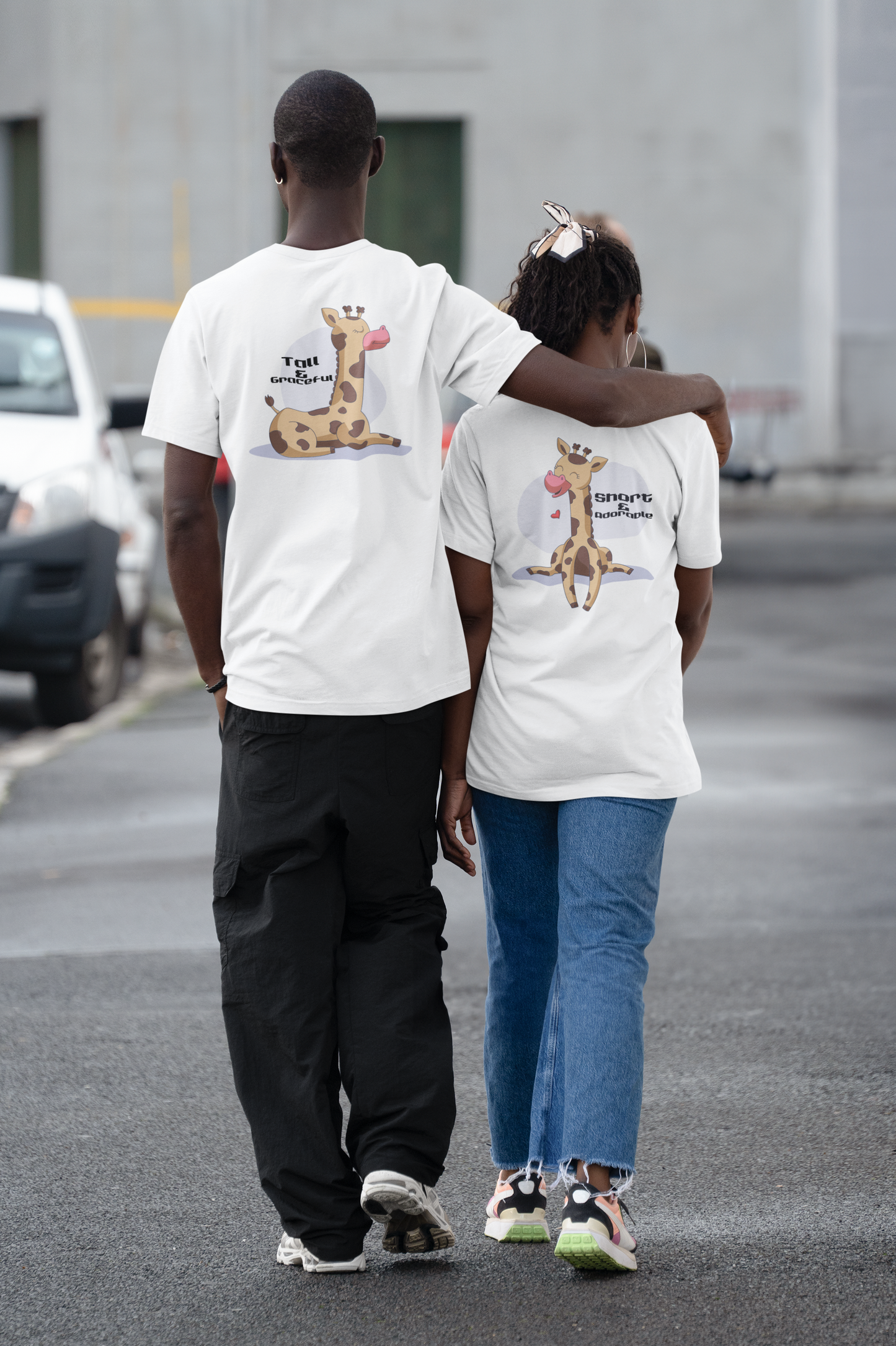 Cute Giraffe - Couple Valentines Day T-Shirt Set White