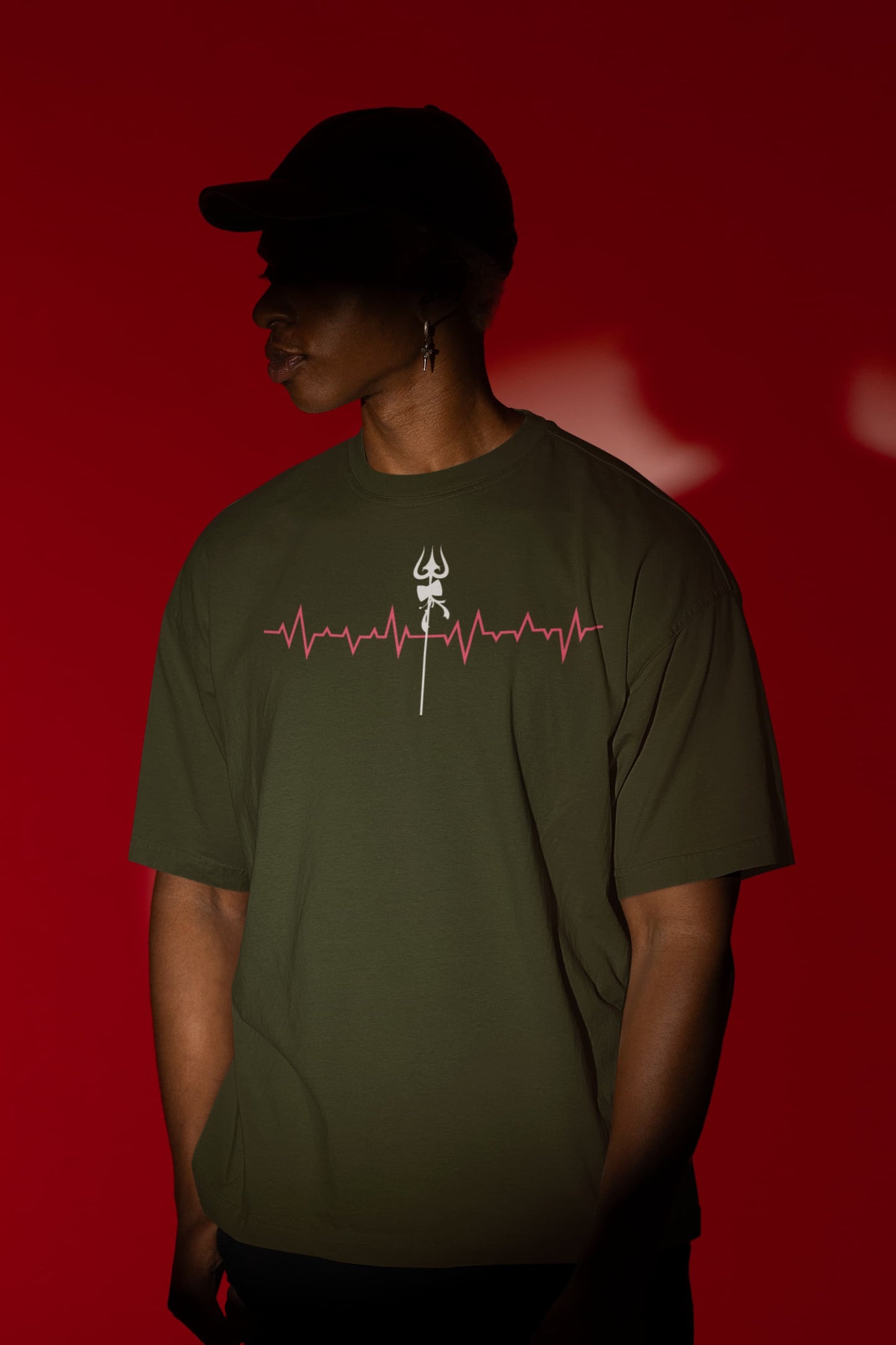 Heartbeat Shiva Trishul - Men's Oversized Classic T-Shirt