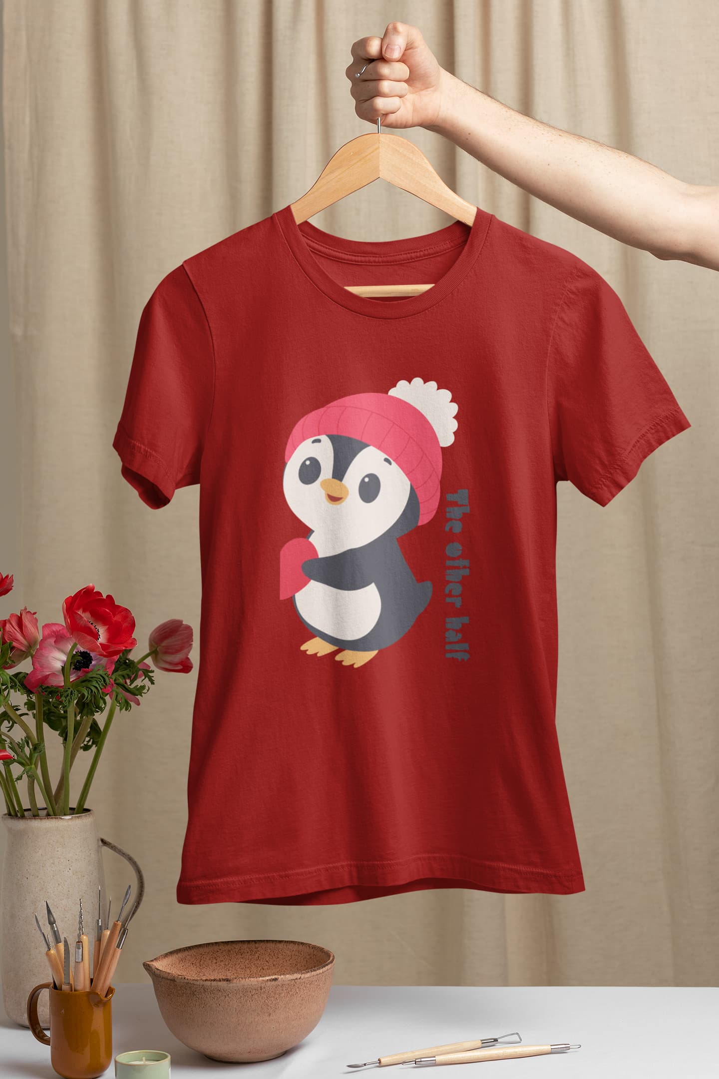 Cute Penguins - Couple Valentines Day Red T-Shirt Set