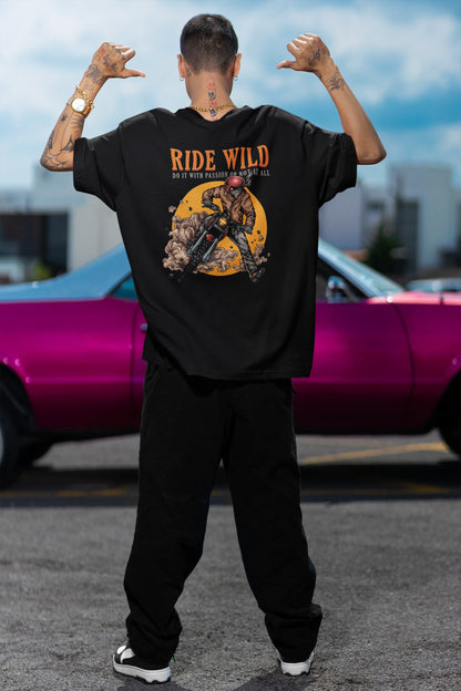 Ride Wild - Men's Biker Back Print Oversized T-Shirt