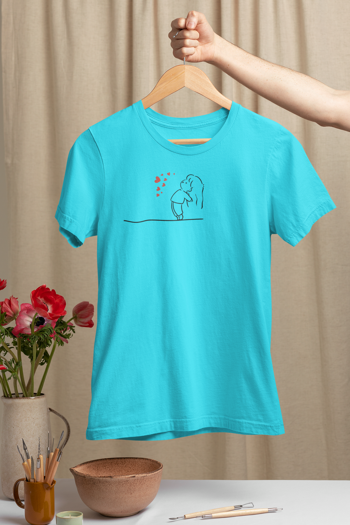 Shooting Love Heart - Couple Valentine's Day T-Shirt Set Sky Blue
