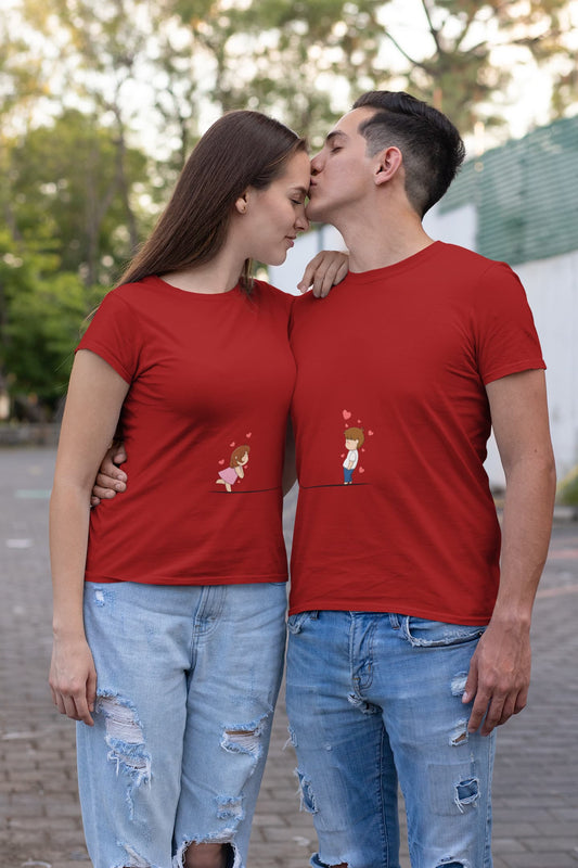 Cute Blushing Couple - Valentines Day Couple T-Shirt Red