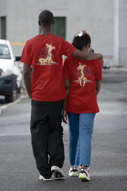 Cute Giraffe - Couple Valentines Day T-Shirt Set Red