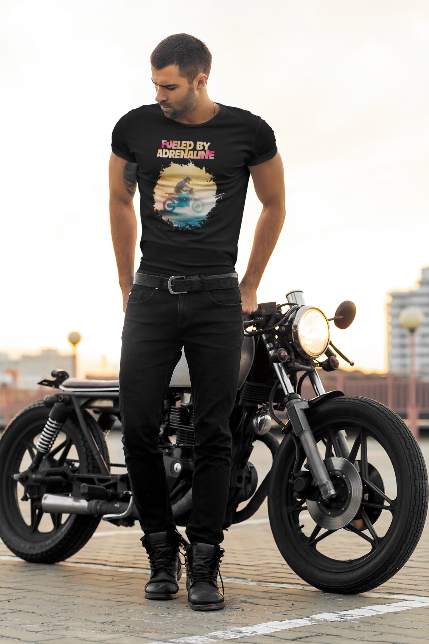 Fueled By Adrenaline - Men's Round Neck Half Sleeve Classic Biker T-Shirt