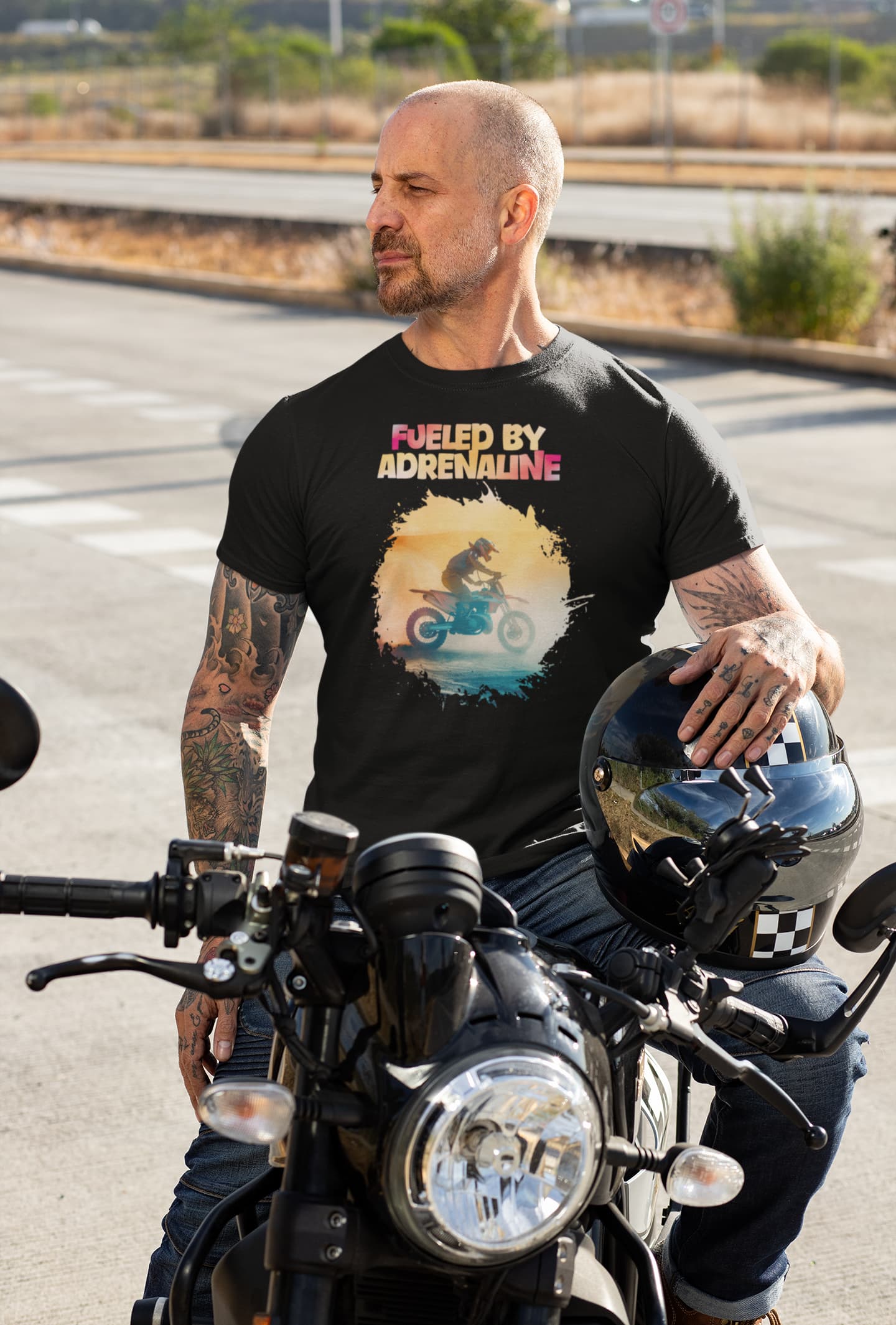 Fueled By Adrenaline - Men's Round Neck Half Sleeve Classic Biker T-Shirt