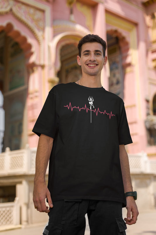 Heartbeat Shiva Trishul - Men's Oversized Classic T-Shirt