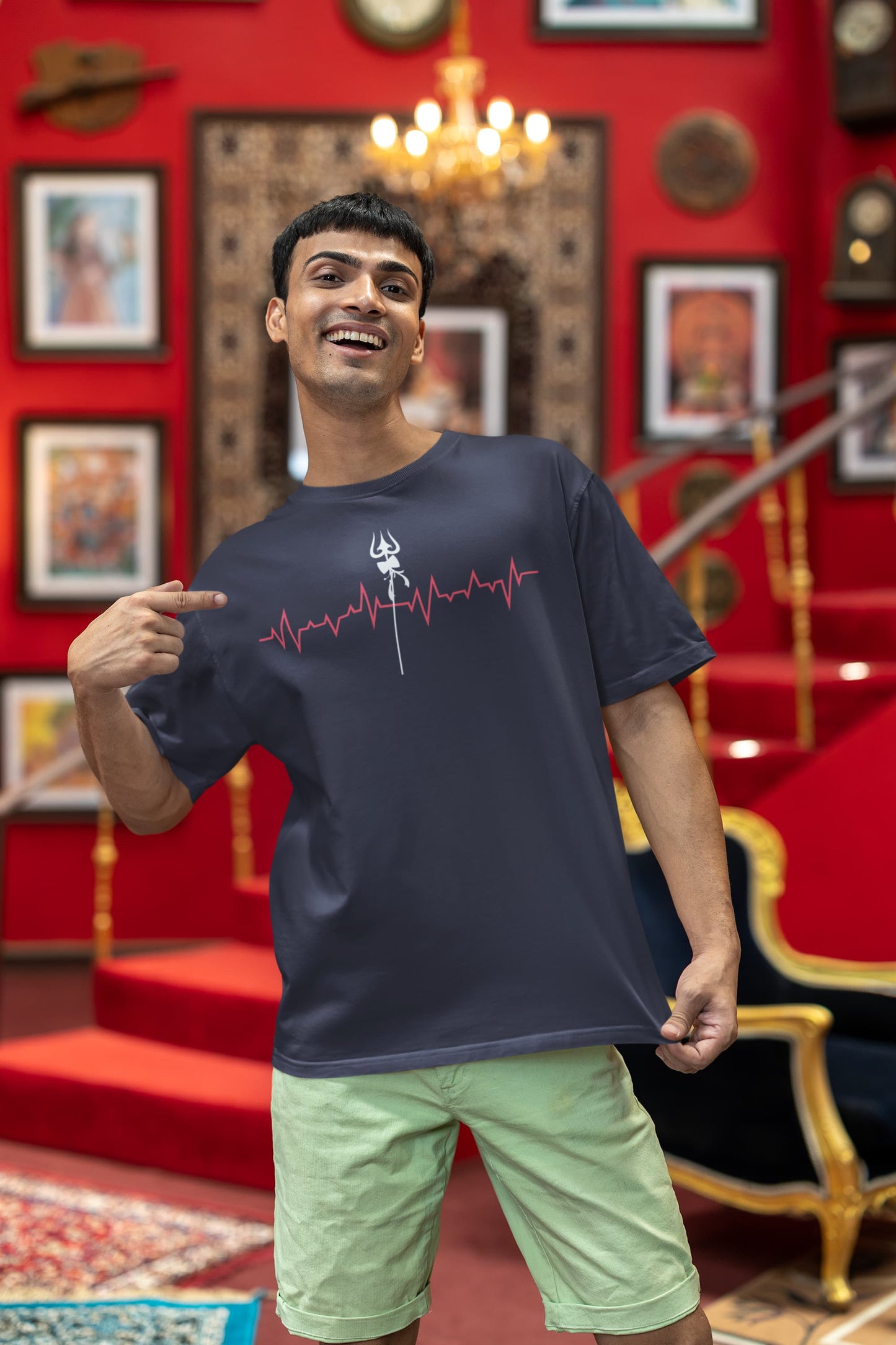 Heartbeat Shiva Trishul - Men's Oversized Classic T-Shirt