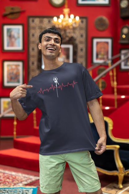 Heartbeat Shiva Trishul - Men's Oversized Classic T-Shirt