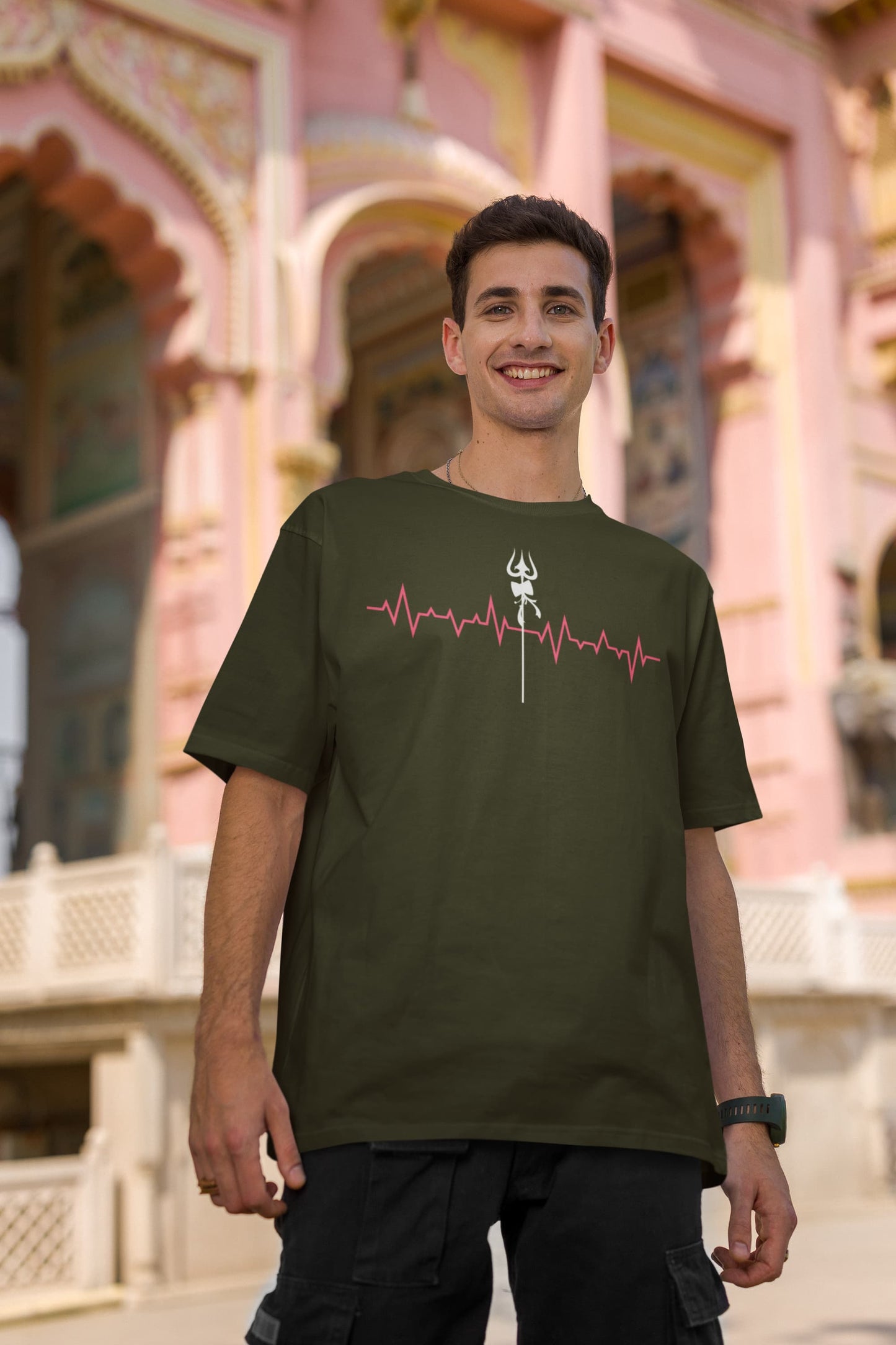 Heartbeat Shiva Trishul - Men's Oversized Classic T-Shirt