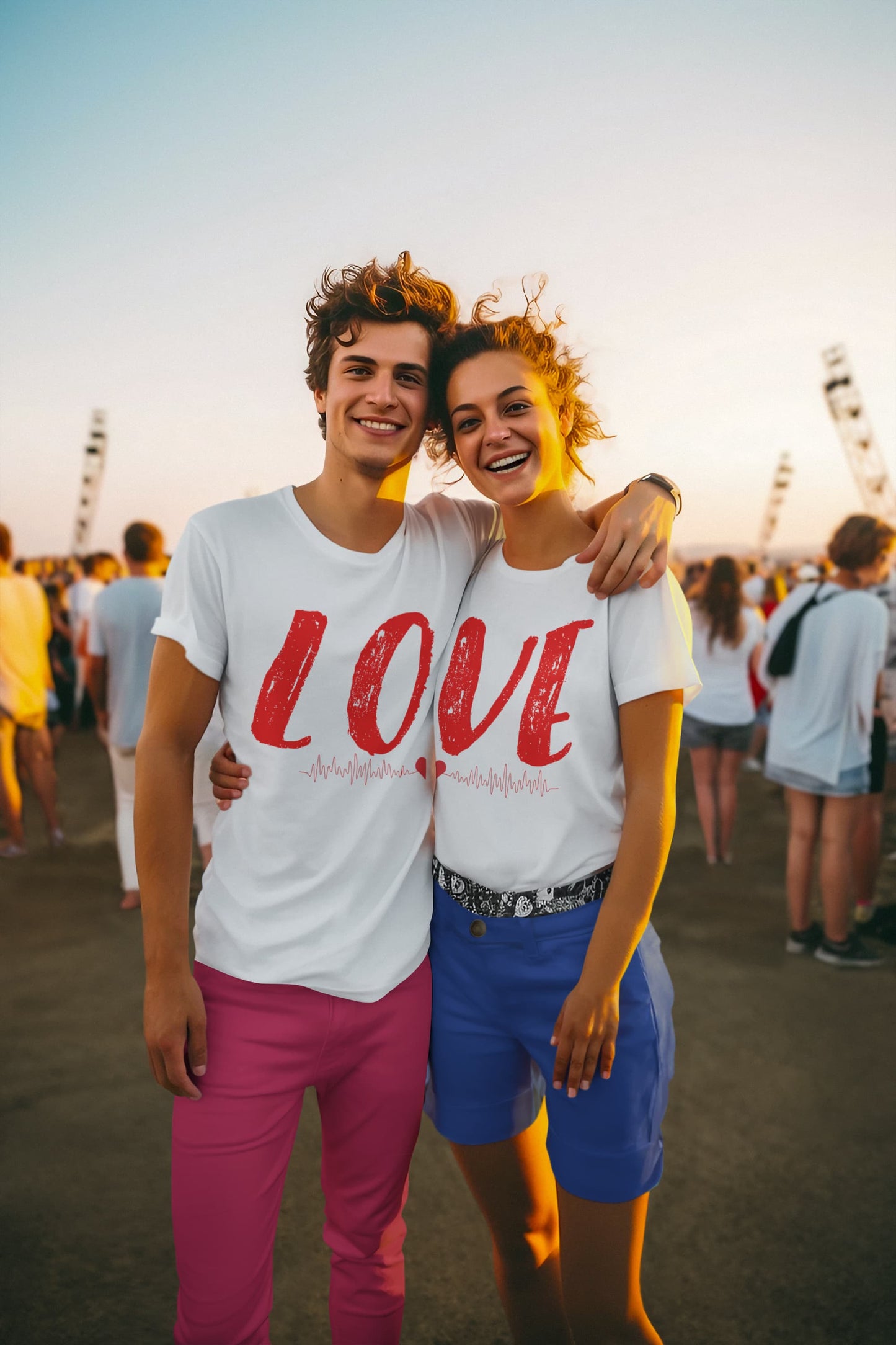 LOVE - Valentines Day Couple Round Neck T-Shirt White