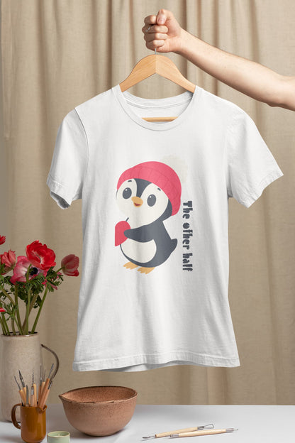 Cute Penguins - Couple Valentines Day White T-Shirt Set