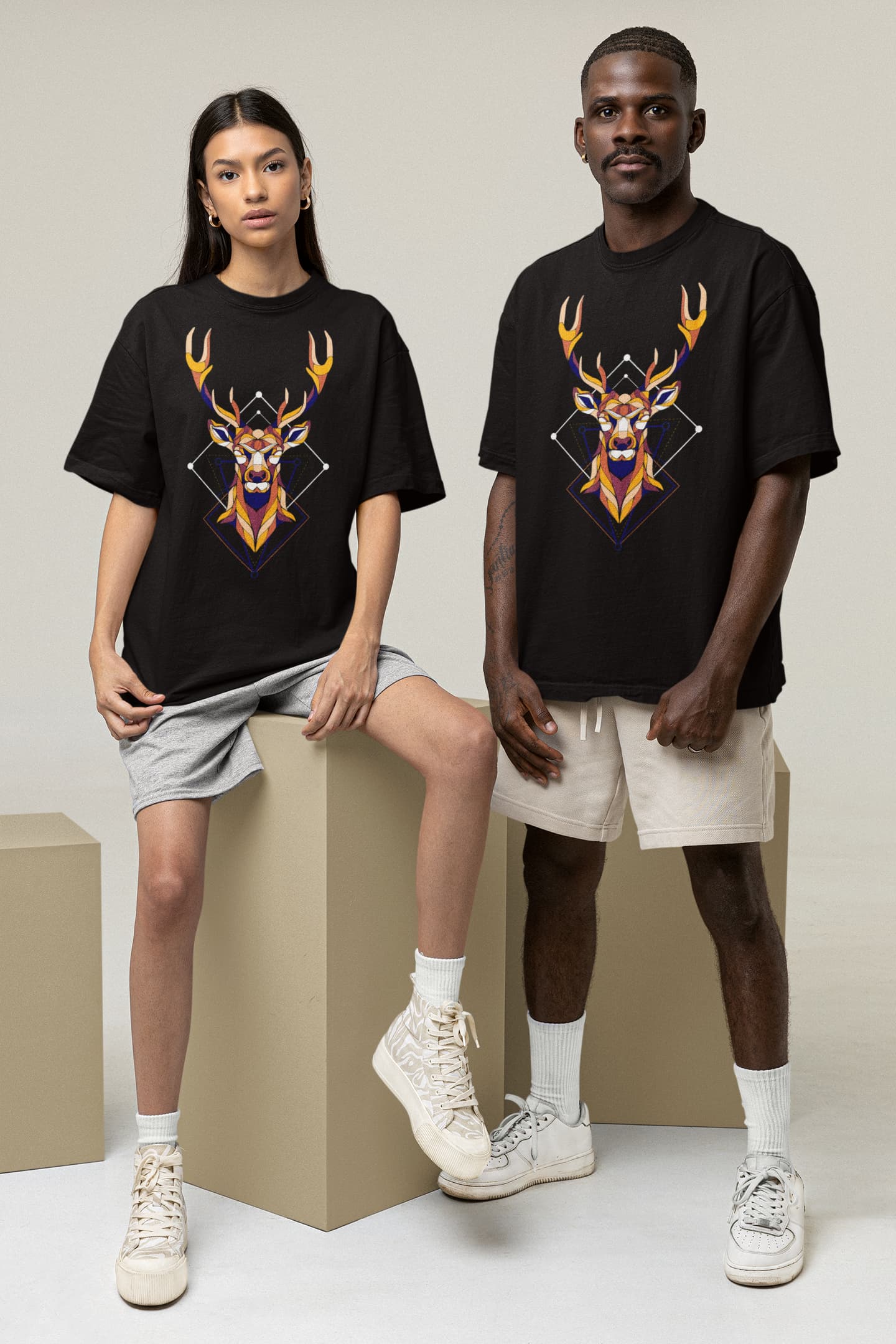 Reindeer Artistic - Unisex Oversized Classic T-Shirt