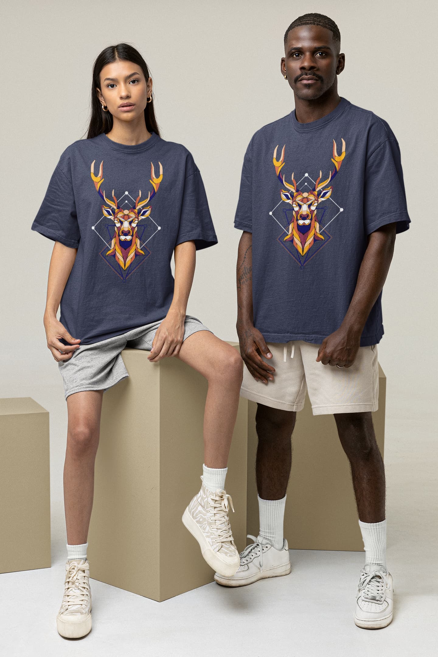 Reindeer Artistic - Unisex Oversized Classic T-Shirt